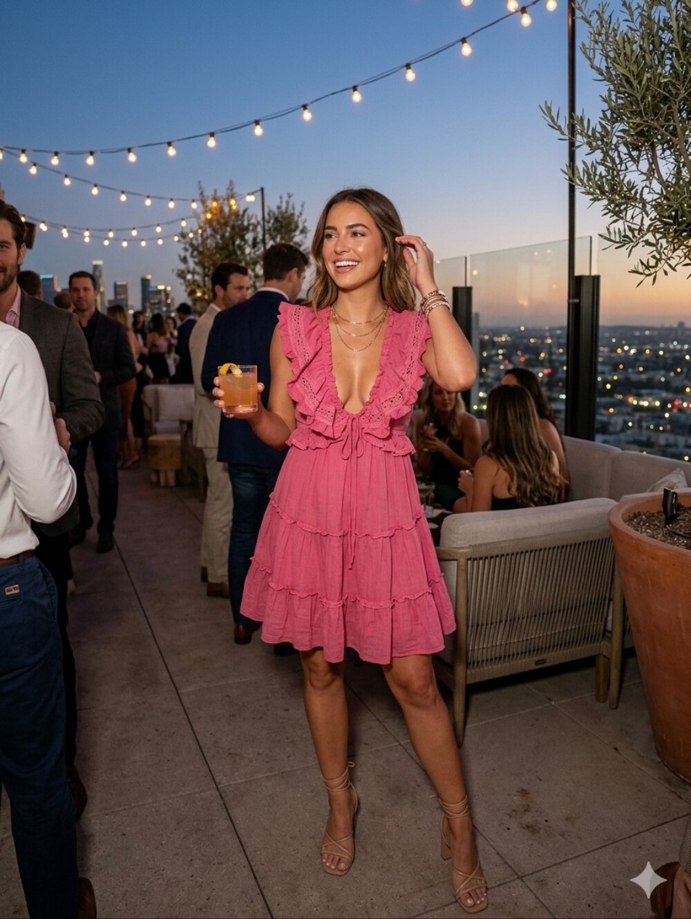 Lush Pink Blossom Tiered Dress
